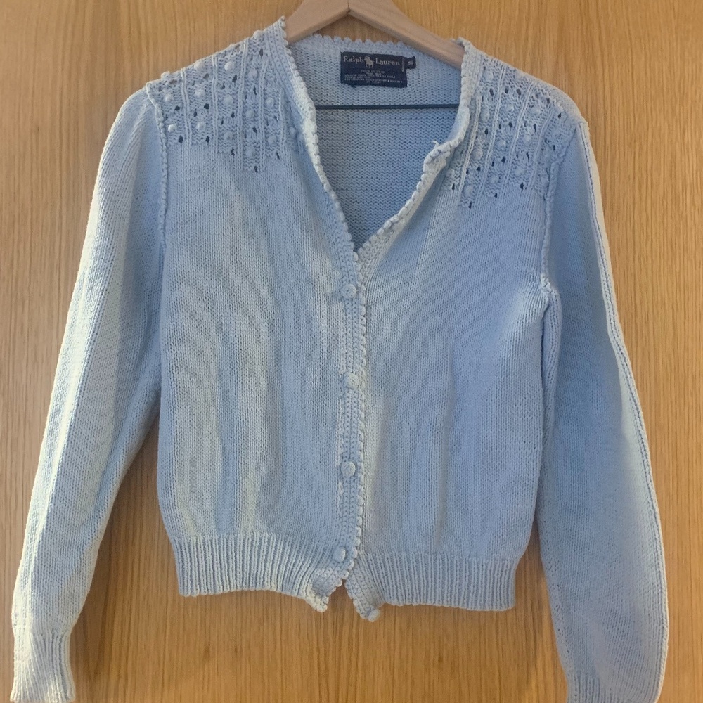 Vintage Ralph Lauren Light Blue Women's Cardigan Sweater